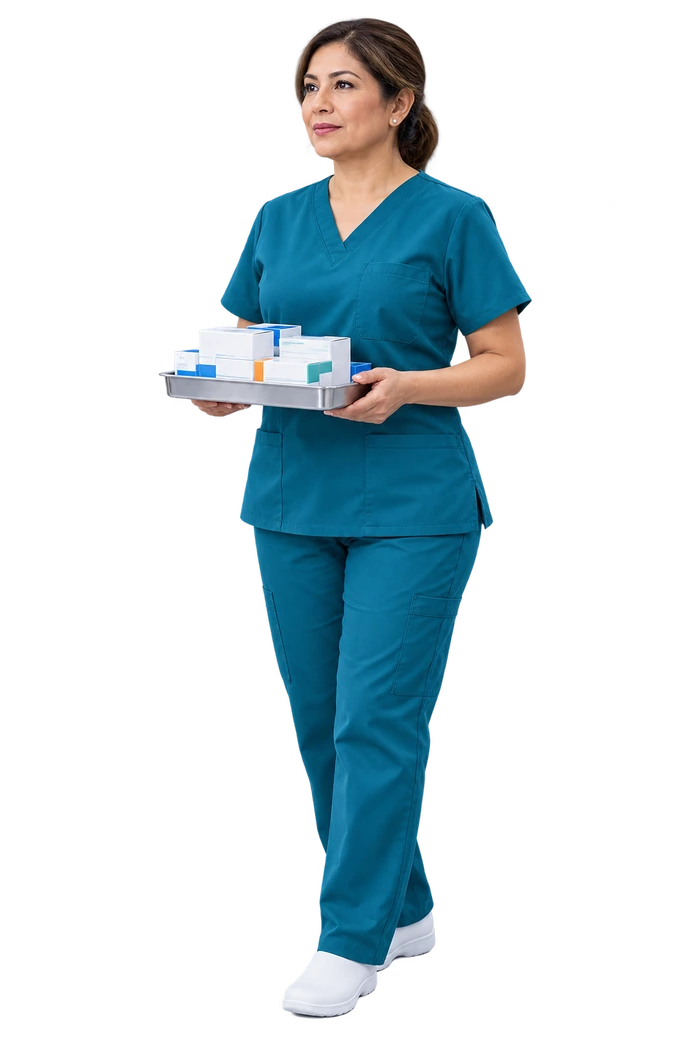 Profesional hospitalaria trasladando insumos refrigerados